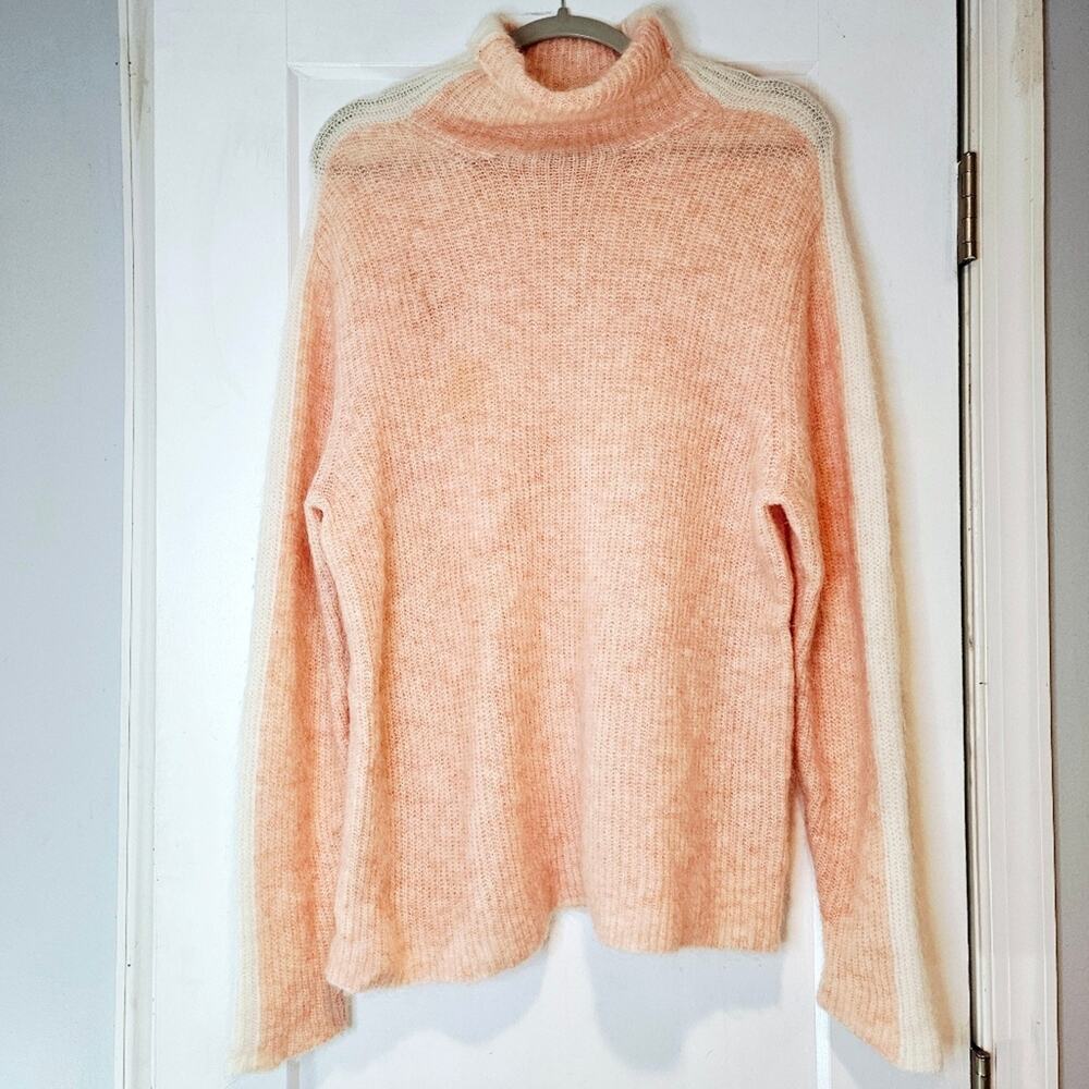GANNI Peach Ivory Mohair Wool Oversized Turtleneck Sweater Size S